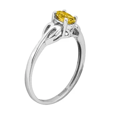 Womens Genuine Yellow Citrine Sterling Silver Heart Oval Delicate Cocktail Ring