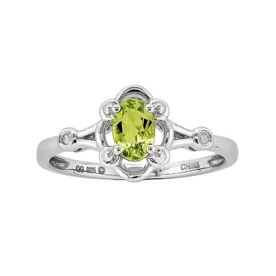 Womens Diamond Accent Genuine Green Peridot Sterling Silver Oval Delicate Cocktail Ring