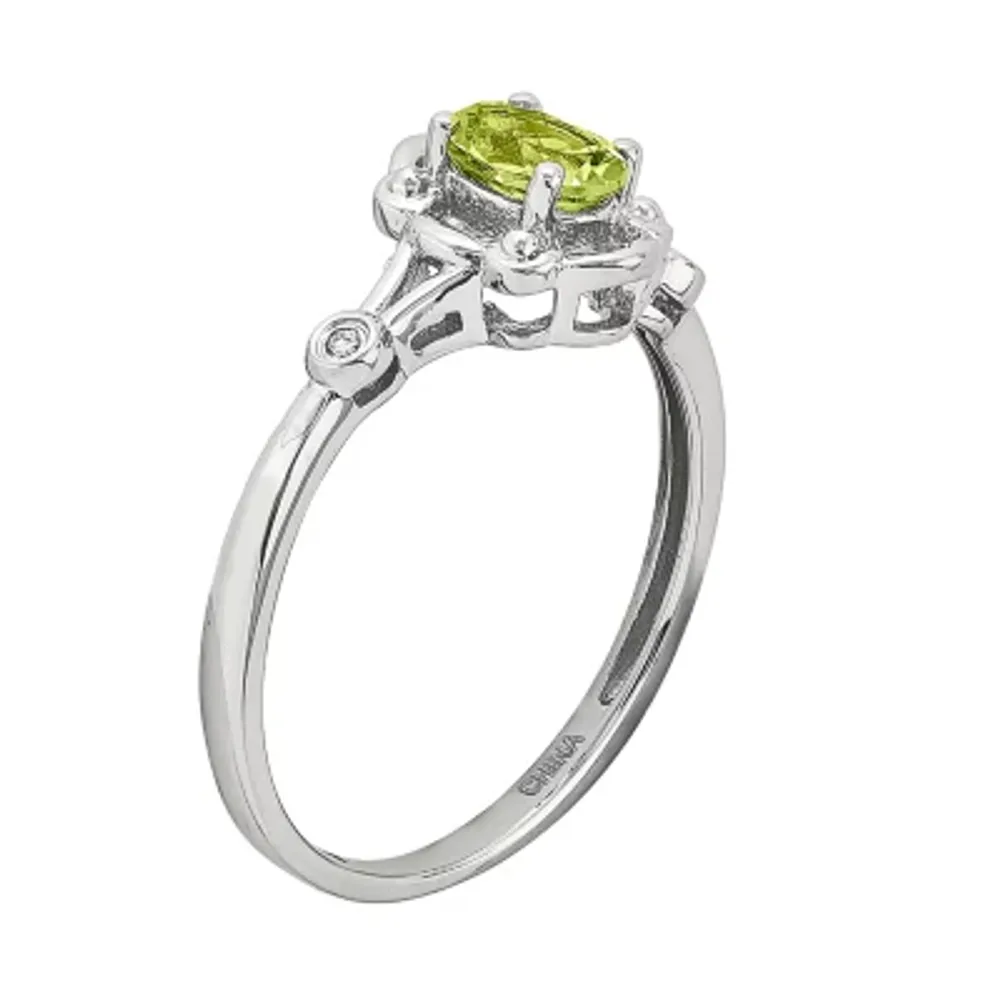 Womens Diamond Accent Genuine Green Peridot Sterling Silver Oval Delicate Cocktail Ring