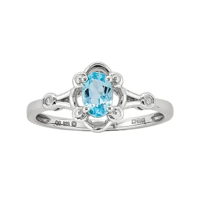 Womens Diamond Accent Genuine Blue Topaz Sterling Silver Oval Delicate Cocktail Ring