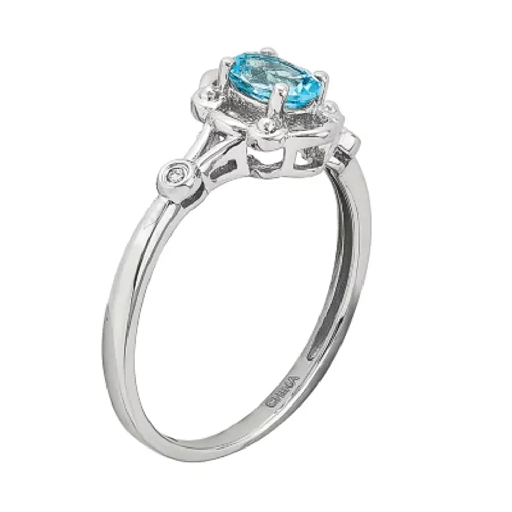 Womens Diamond Accent Genuine Blue Topaz Sterling Silver Oval Delicate Cocktail Ring