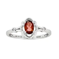 Womens Diamond Accent Genuine Red Garnet Sterling Silver Oval Delicate Cocktail Ring