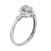 Womens Diamond Accent Genuine Blue Aquamarine Sterling Silver Oval Delicate Cocktail Ring