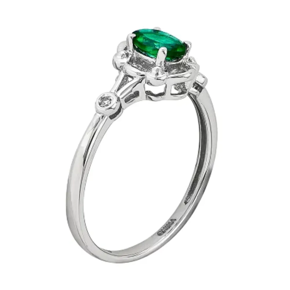 Womens Diamond Accent Lab Created Green Emerald Sterling Silver Delicate Cocktail Ring