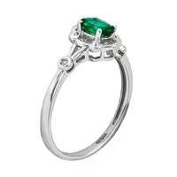 Womens Diamond Accent Lab Created Green Emerald Sterling Silver Oval Delicate Cocktail Ring