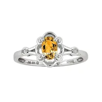 Womens Diamond Accent Genuine Yellow Citrine Sterling Silver Oval Delicate Cocktail Ring