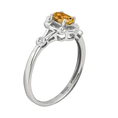 Womens Diamond Accent Genuine Yellow Citrine Sterling Silver Oval Delicate Cocktail Ring