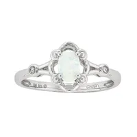 Womens Diamond Accent Lab Created White Opal Sterling Silver Delicate Cocktail Ring