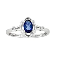 Womens Diamond Accent Lab Created Blue Sapphire Sterling Silver Oval Promise Ring