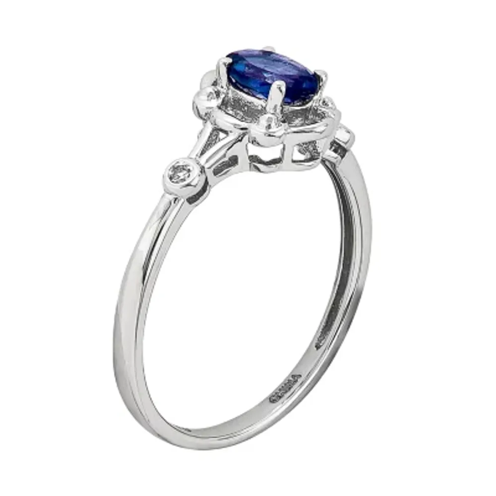 Womens Diamond Accent Lab Created Blue Sapphire Sterling Silver Oval Promise Ring