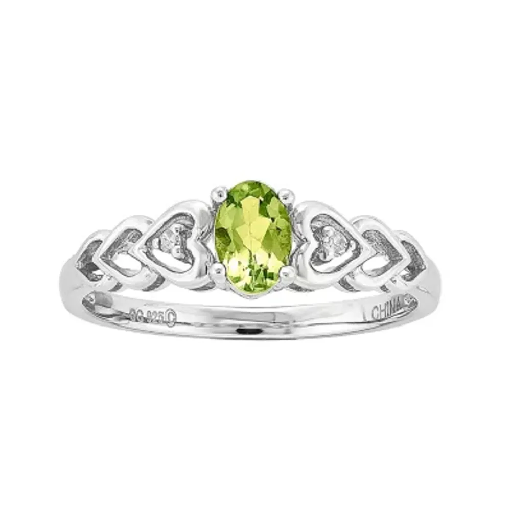 Womens Diamond Accent Genuine Green Peridot Sterling Silver Heart Delicate Cocktail Ring