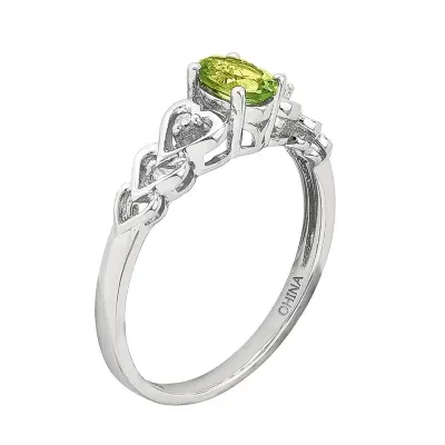 Womens Diamond Accent Genuine Green Peridot Sterling Silver Heart Delicate Cocktail Ring