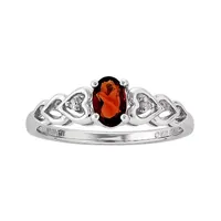 Womens Diamond Accent Genuine Red Garnet Sterling Silver Oval Delicate Cocktail Ring