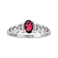 Womens Red Lab-Created Oval Ruby and Diamond Accent Ring Sterling Silver