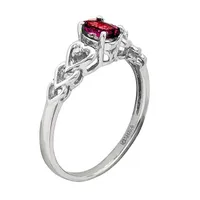 Womens Red Lab-Created Oval Ruby and Diamond Accent Ring Sterling Silver