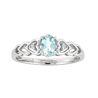 Womens Diamond Accent Genuine Blue Aquamarine Sterling Silver Heart Oval Delicate Cocktail Ring