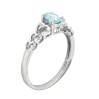 Womens Diamond Accent Genuine Blue Aquamarine Sterling Silver Heart Oval Delicate Cocktail Ring