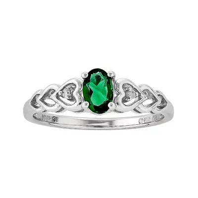 Womens Diamond Accent Lab Created Emerald Sterling Silver Delicate Ring