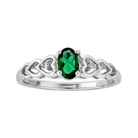 Womens Diamond Accent Lab Created Emerald Sterling Silver Delicate Ring