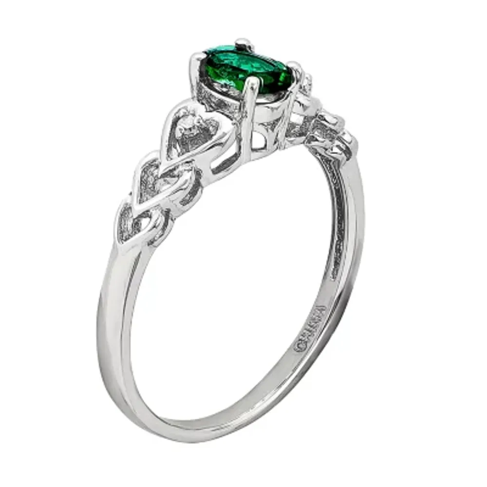 Womens Diamond Accent Lab Created Emerald Sterling Silver Delicate Ring
