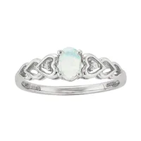 Womens Diamond Accent Lab Created White Opal Sterling Silver Heart Oval Delicate Cocktail Ring