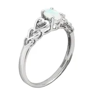 Womens Diamond Accent Lab Created White Opal Sterling Silver Heart Oval Delicate Cocktail Ring