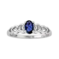 Womens Diamond Accent Lab Created Blue Sapphire Sterling Silver Heart Oval Delicate Promise Ring