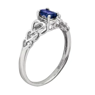 Womens Diamond Accent Lab Created Blue Sapphire Sterling Silver Heart Oval Delicate Promise Ring