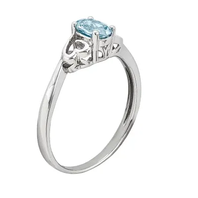 Womens Genuine Blue Aquamarine Sterling Silver Solitaire Cocktail Ring