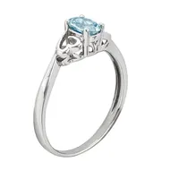 Womens Genuine Blue Aquamarine Sterling Silver Heart Oval Solitaire Cocktail Ring