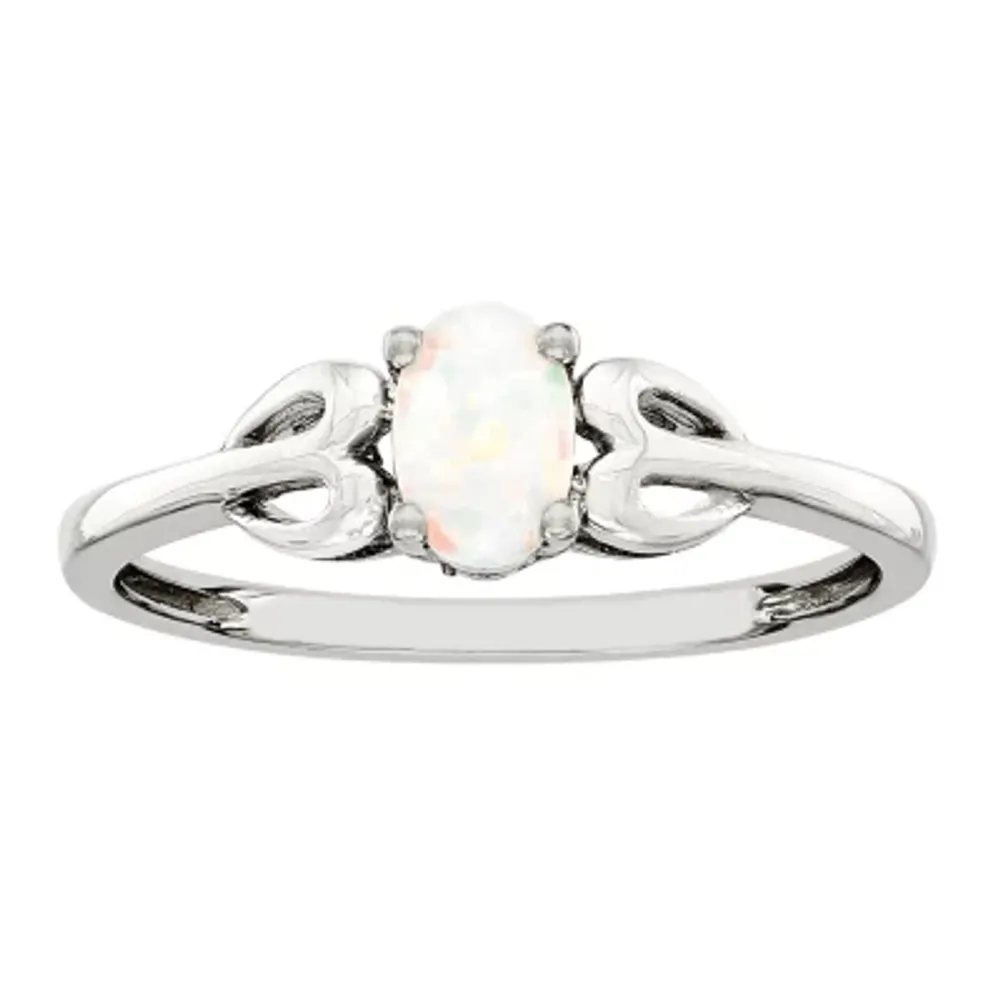 Womens Lab Created White Opal Sterling Silver Heart Oval Delicate Cocktail Ring