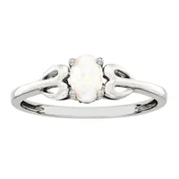 Womens Lab Created White Opal Sterling Silver Heart Oval Delicate Cocktail Ring