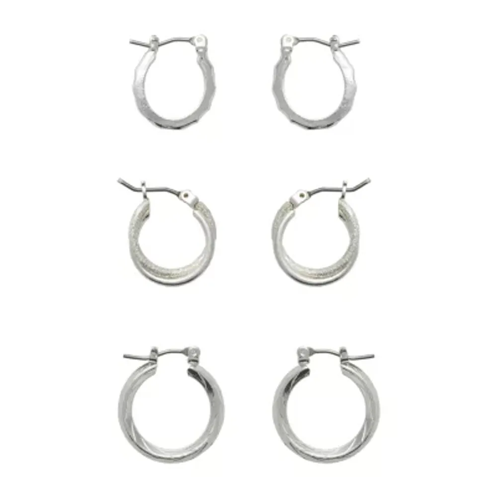 Mixit Hypoallergenic Silver Tone Hoop 3 Pair Earring Set