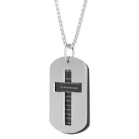 Lord'S Prayer Mens Stainless Steel Cross Dog Tag Pendant Necklace