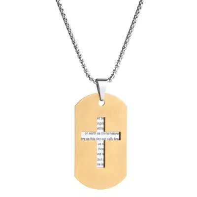 Lord'S Prayer Mens Stainless Steel Cross Dog Tag Pendant Necklace