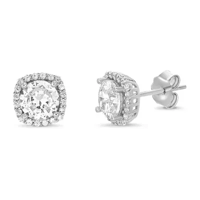 Silver Treasures Cubic Zirconia Sterling Silver 8.2mm Round Stud Earrings
