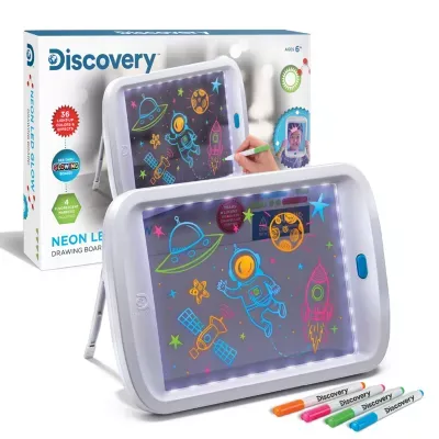 Discovery Kids Neon LED Glow Drawing Board With 4 Fluorescent Markers, 5-piece, Age 6+