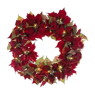 Kurt Adler Red Poinsettia Indoor Outdoor Christmas Wreath