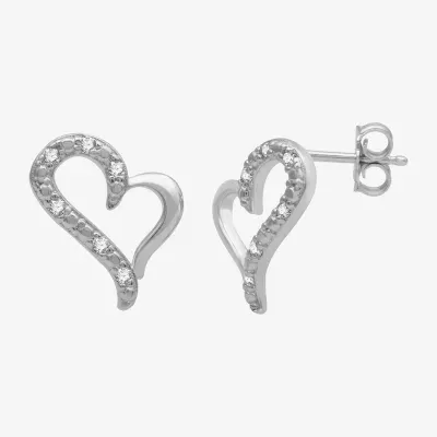 Silver Treasures 1/10 CT. T.W. Diamond Sterling Silver 13.4mm Heart Stud Earrings
