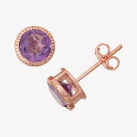 Genuine Amethyst 14K Rose Gold Over Silver Stud Earrings