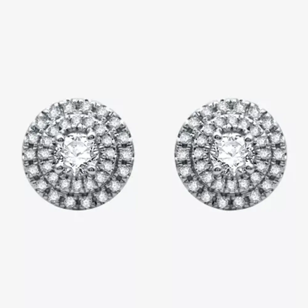 3/4 CT. T.W. Natural White Diamond 10K White Gold 8.9mm Round Stud Earrings