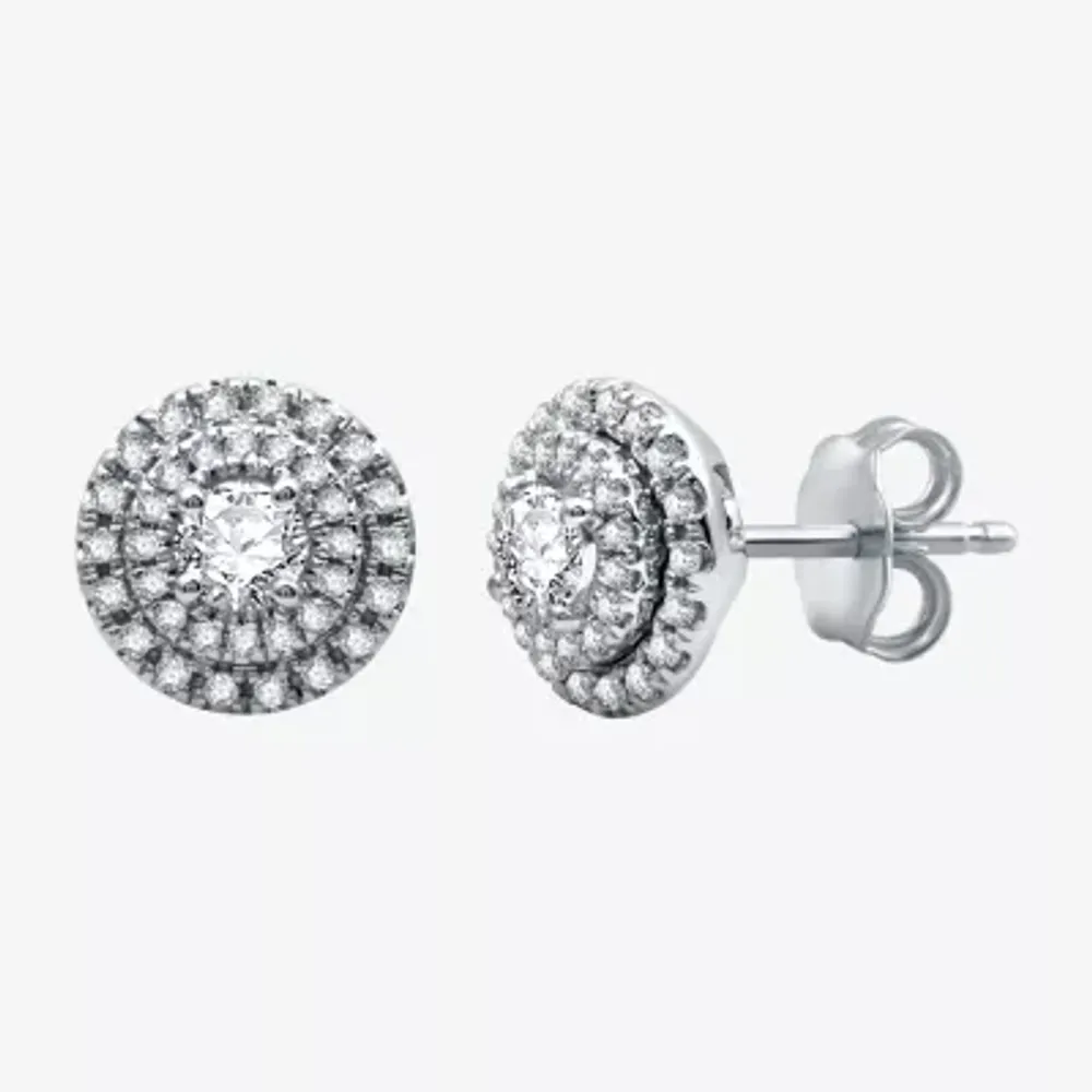 3/4 CT. T.W. Natural White Diamond 10K White Gold 8.9mm Round Stud Earrings