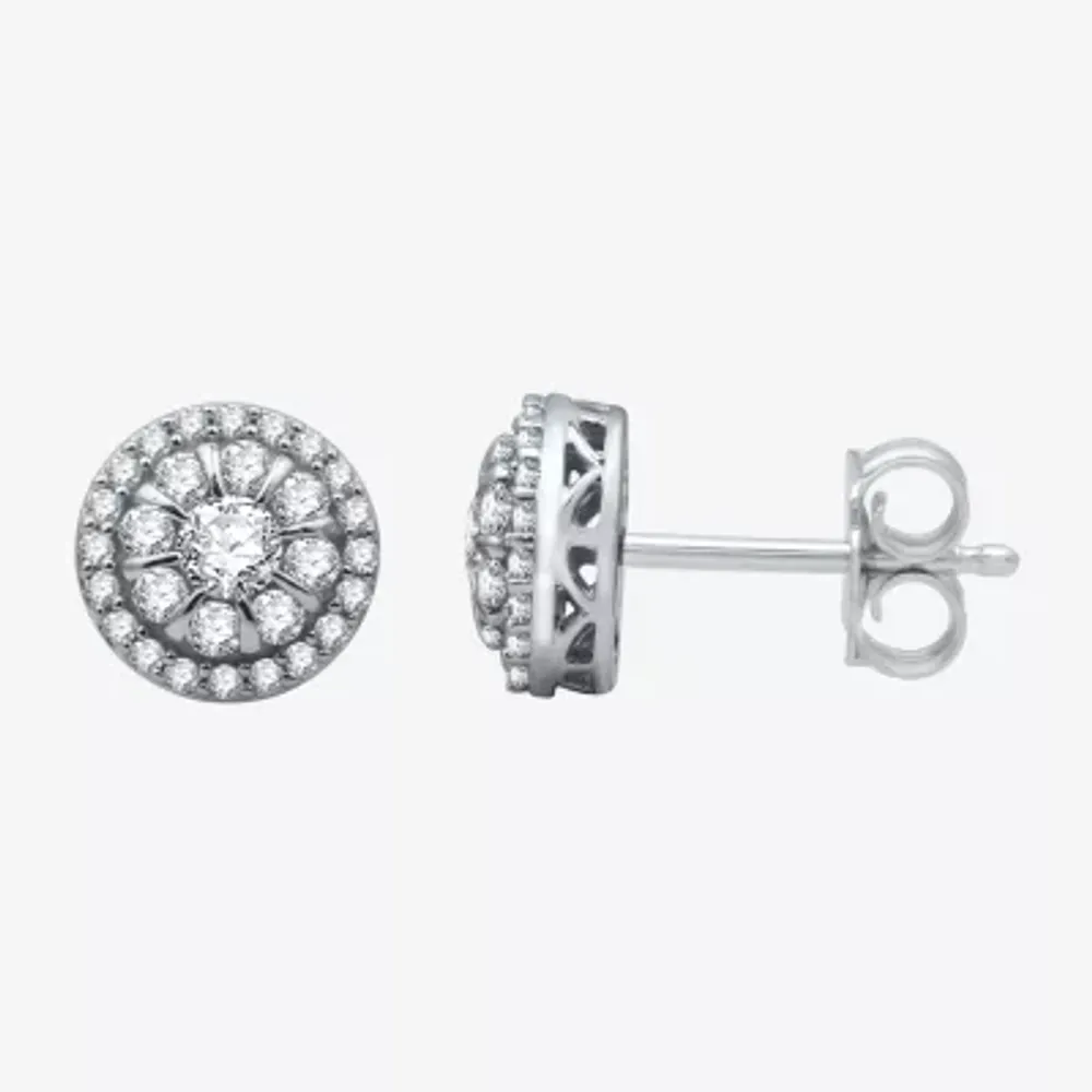 3/4 CT. T.W. Natural White Diamond 10K White Gold 8.9mm Round Stud Earrings