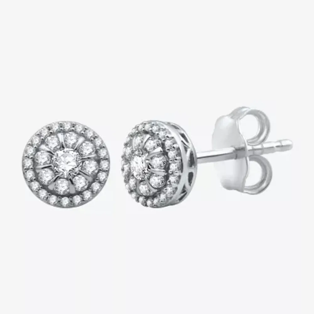 1 CT. T.W. Natural White Diamond 10K White Gold 9.9mm Round Stud Earrings