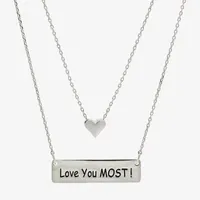 Sparkle Allure You & Me 2-pc. Pure Silver Over Brass 16 Inch Link Bar Heart Necklace Set