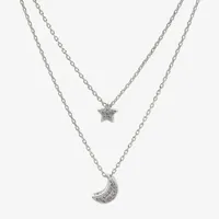 Sparkle Allure You & Me 2-pc. Cubic Zirconia Pure Silver Over Brass 16 Inch Link Moon Star Necklace Set