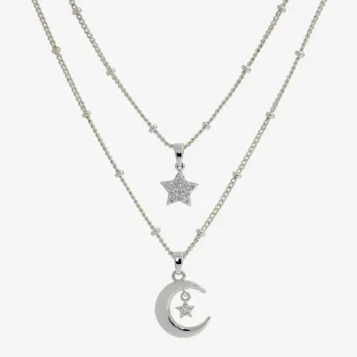 Sparkle Allure You & Me 2-pc. Cubic Zirconia Pure Silver Over Brass 16 Inch Link Star Necklace Set