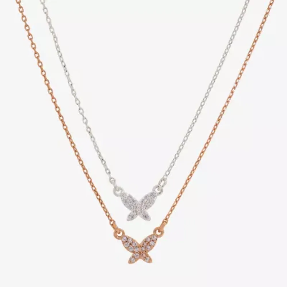 Sparkle Allure You & Me 2-pc. Cubic Zirconia 14K Gold Over Brass 16 Inch Link Butterfly Necklace Set