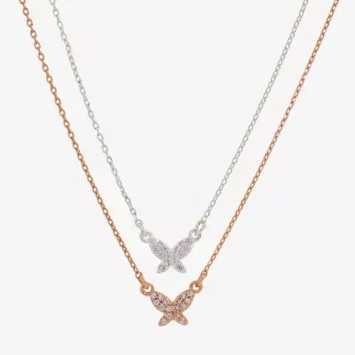 Sparkle Allure You & Me 2-pc. Cubic Zirconia 14K Gold Over Brass 16 Inch Link Butterfly Necklace Set