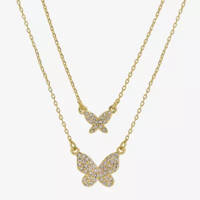 Sparkle Allure You & Me 2-pc. Cubic Zirconia 14K Gold Over Brass 16 Inch Link Butterfly Necklace Set